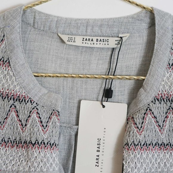 NWOT Zara Gray Embroidered Top - Picture 5 of 10